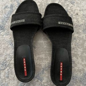 Authentic Prada denim wedge slide mule sandal EU 39.5 US 9 - 9.5